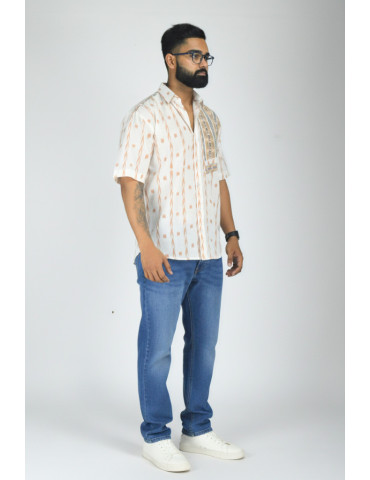 Sambalpuri Handloom Lite Brown Off white Mens Shirt