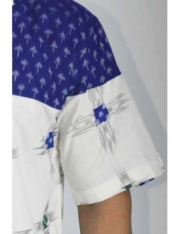 Sambalpuri Handloom and Print Dark blue Off White Mens Shirt