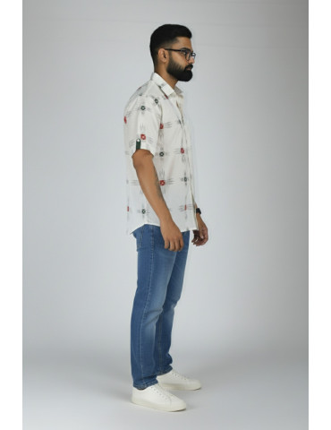 Sambalpuri Print Off White Color Mens Shirt