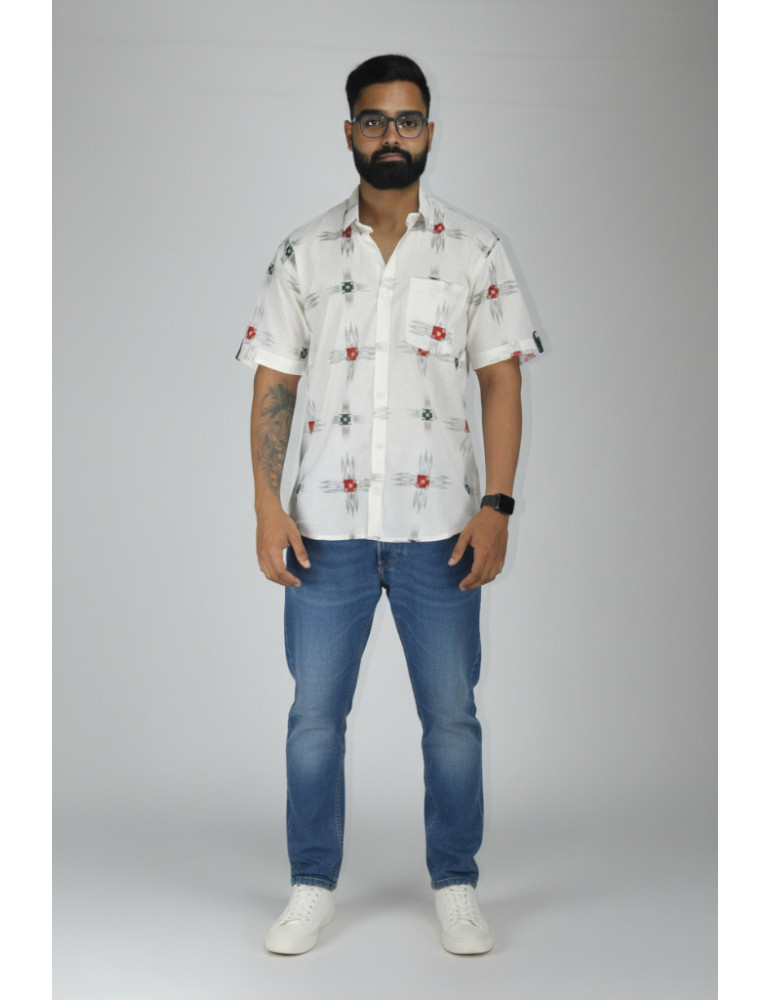 Sambalpuri Print Off White Color Mens Shirt