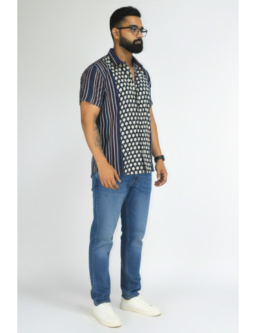 Hand Block Print Navi Blue Color Mens Shirt