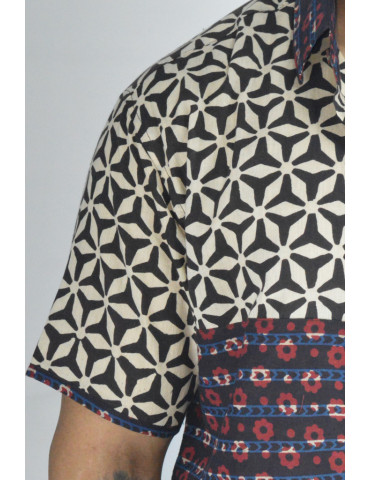 Hand Block Print Black Off White Maroon Color Mens Shirt