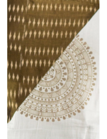 Mercerised Ikkat Brown and Off White Mens Shirt with Pattachitra Print