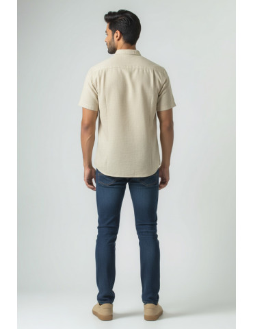 Khadi Cotton Light Brown Mens Shirt with Embroidary Patch Work