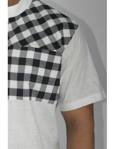Pure Cotton White Body Black Checker Patch Mens Shirt