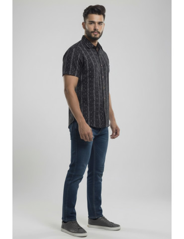 Men Shirt Black Body Grey Border Vertical Pattern Sambalpuri Handloom shirt