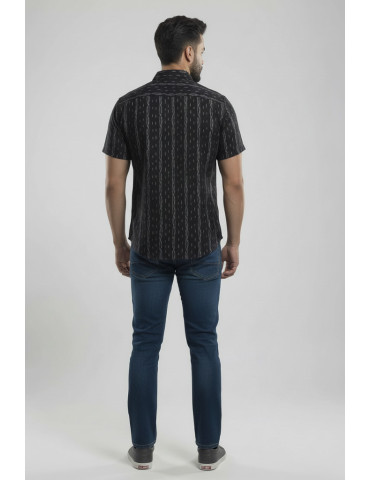 Men Shirt Black Body Grey Border Vertical Pattern Sambalpuri Handloom shirt