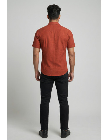 Men Shirt Rust Handloom With Black Sambalpuri Patch