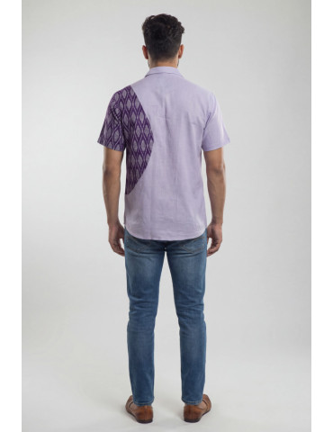 Men Mercerised Ikkat Handloom Shirt Light Purple Body Dark Purple Geometric Pattern In one Side panel