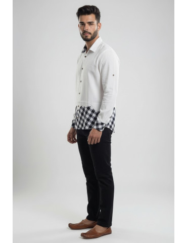 Men Handloom Black And White Checkered Pattern Designer Full Sleeve Shirt