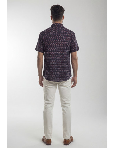 Hand Block Print Navi Blue Floral Color Mens Shirt