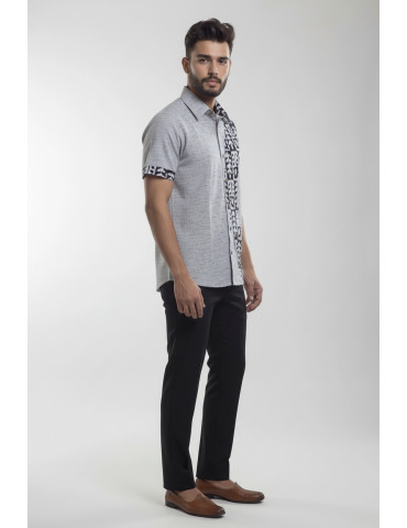 Pure Blue Batik Patch on Khadi Cotton Lite Yellow Mens Shirt