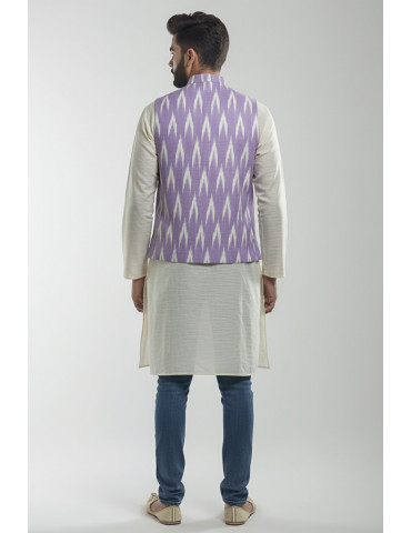 Mens Waistcoat Pure Ikkat Cotton Light Purple Color