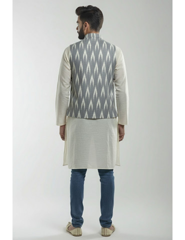 Mens Waistcoat Pure Ikkat Cotton Grey Color