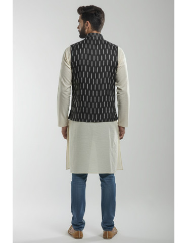 Mens Waistcoat Pure Ikkat Cotton Black Color