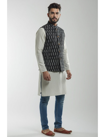 Mens Waistcoat Pure Ikkat Cotton Black Color