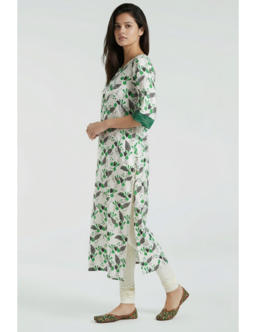 Soft Khadi Cotton Block Print Green Black