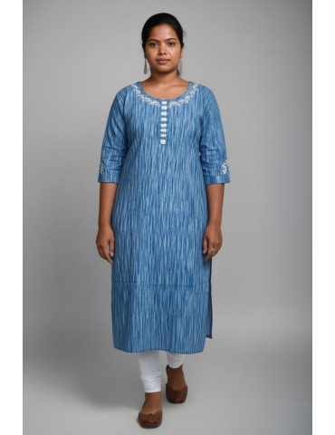 Azure Blue Khadi Cotton Hand Painted Kurti