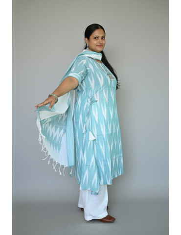 Ikat Kurti Set Teal Color