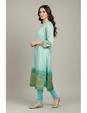 Yamini Teal Color with Sequence Work Chanderi Silk Kurti 