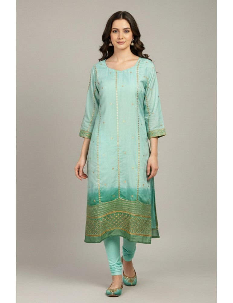 Yamini Teal Color with Sequence Work Chanderi Silk Kurti 