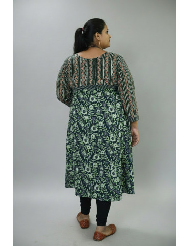 Alia Cut Sangneri print Kurti Green Color