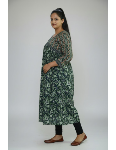 Alia Cut Sangneri print Kurti Green Color
