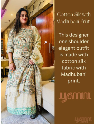 Dupion Silk Mahubani Print Single shoulder Suit Set