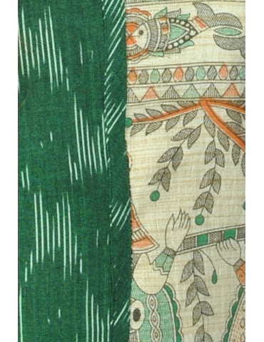 Tusser Silk Ikkat Fusion Kurti Set Tribal Green