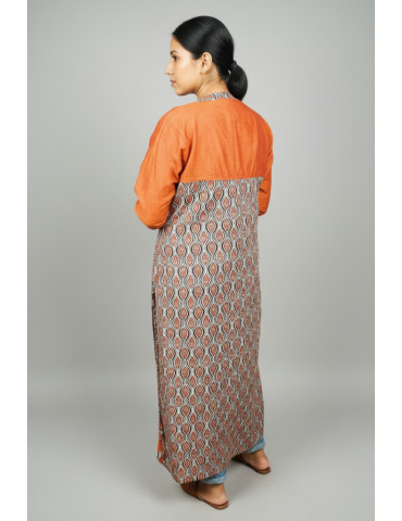 Block Print Straight Kurti Brick Brown