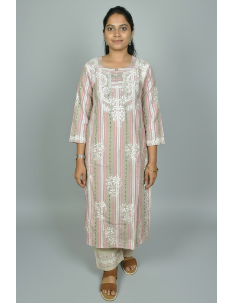 Yamini  Pure Cotton Embroidery  Suit Set Baby Pink Grey White 