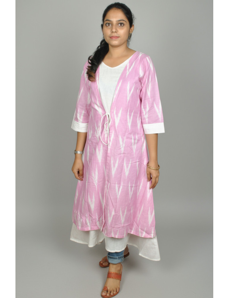 Ikkat Gown One Piece Pink White