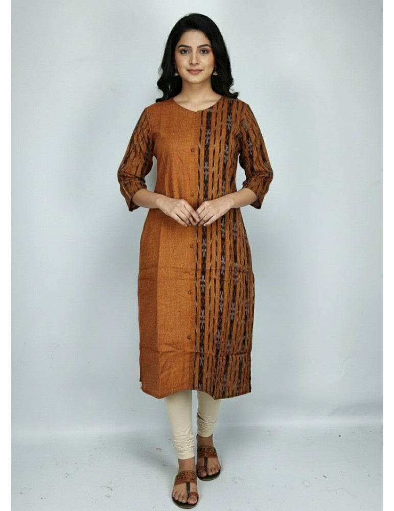 Half Sambalpuri Light Brown Kurti