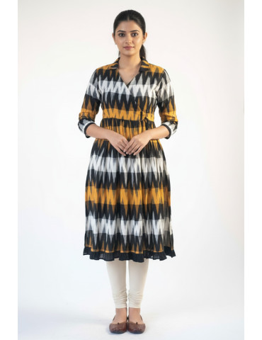 Ikkat Kurti Black Brown White