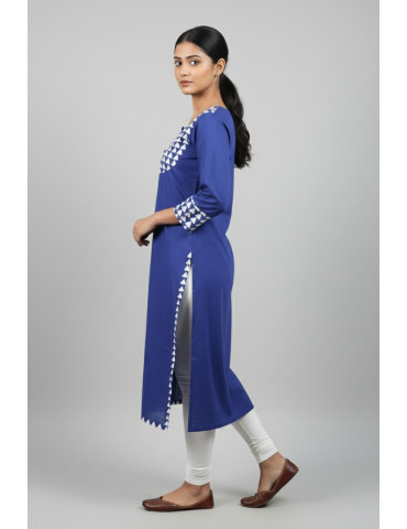 Triangle Checker Kurti Blue