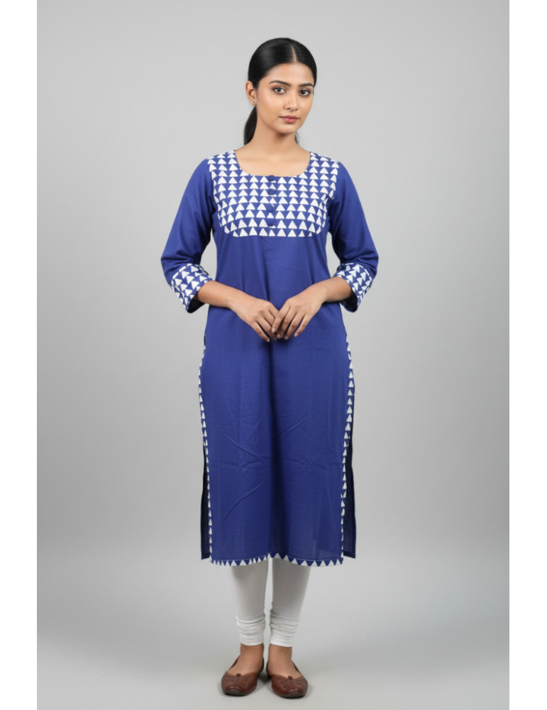 Triangle Checker Kurti Blue