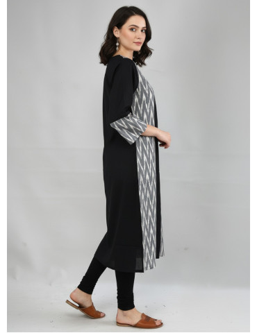 Ikkat Patch Work Black Kurti Set