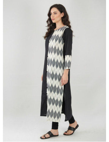 Ikkat Patch Work Black Kurti Set Design 2