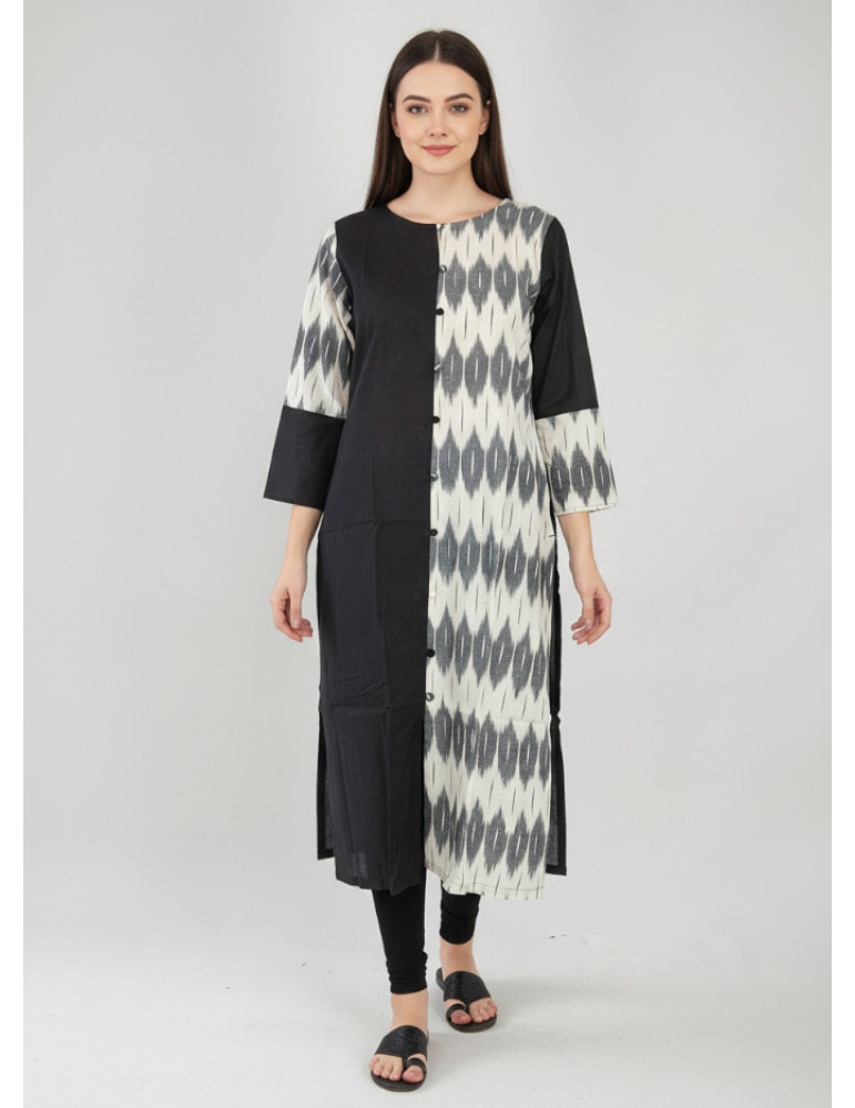 Ikkat Patch Work Black Kurti Set Design 2