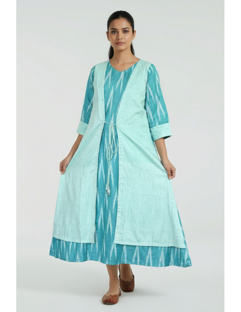 Ikkat Gown One Piece Lite Cyan