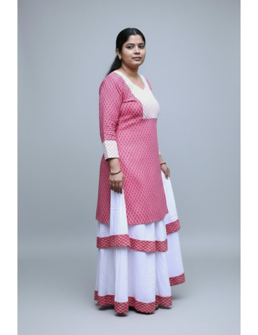 Pink Cotton Kurti Skirt Combo