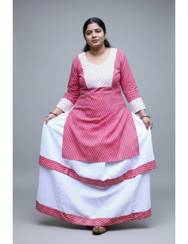 Pink Cotton Kurti Skirt Combo