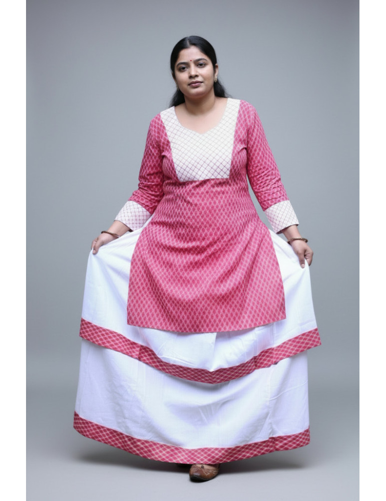 Pink Cotton Kurti Skirt Combo
