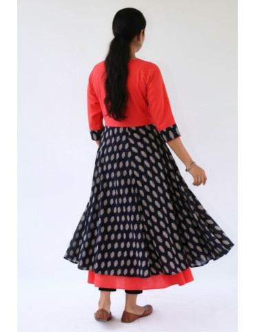 Red Black Block Print Kurti