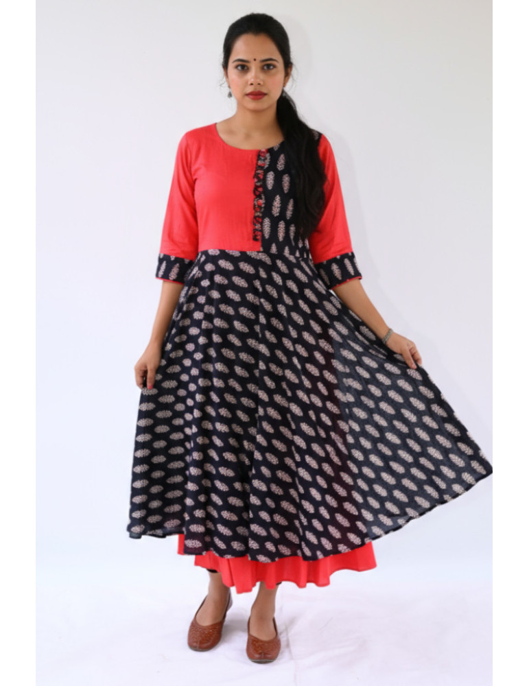 Red Black Block Print Kurti
