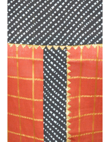 Yamini Brunt Orange Black Cotton Sleeveless  Kurta