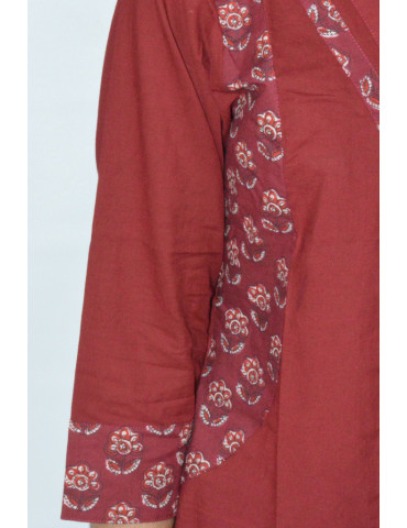 Yamini Maroon Sanganer Cotton A-Line Kurta 