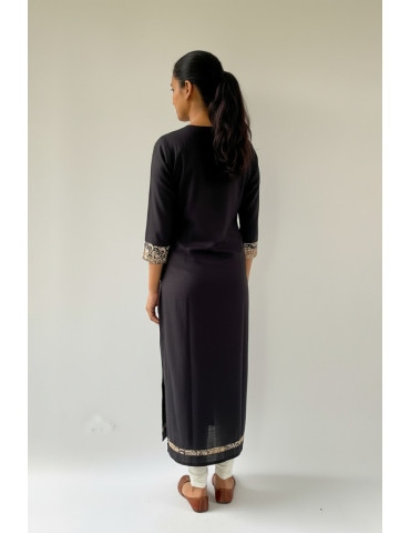 Yamini Black Cotton Kalamkari Patch  A-Line Kurta 