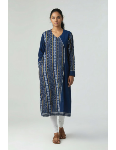 Yamini Yale Blue Sambalpuri handloom  Cotton A Line Kurta