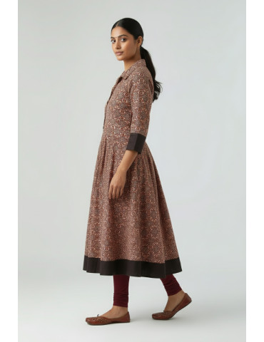 Yamini Maroon Multi Ajrakh Printed Cotton Flared Kurta